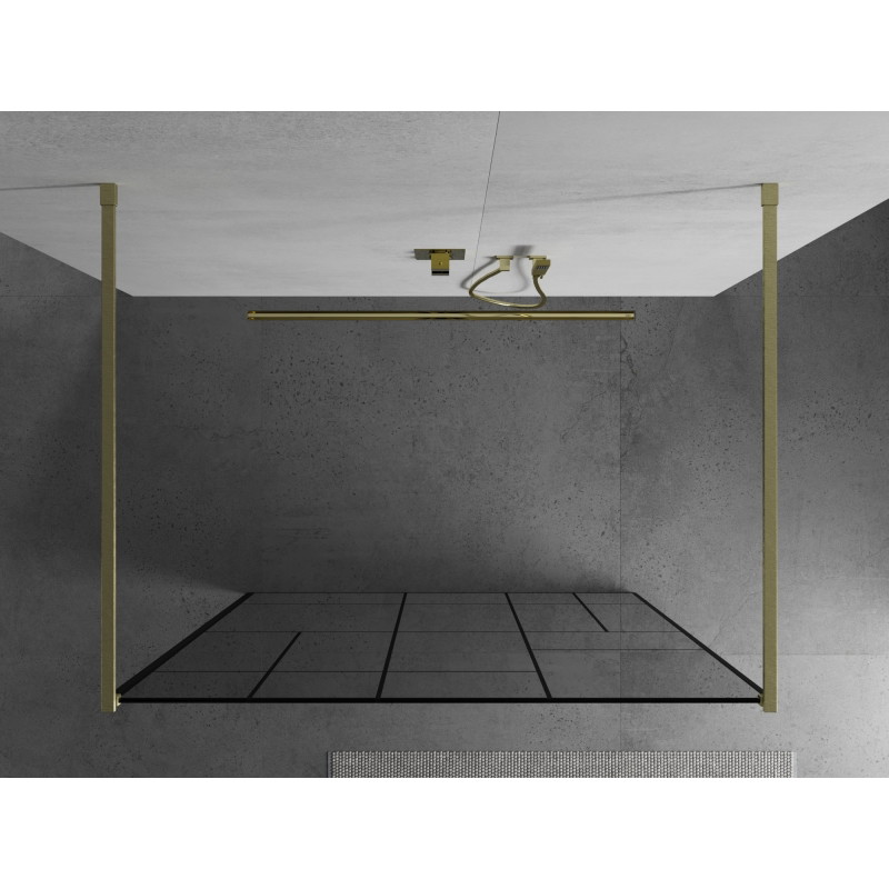 Mexen Kioto laisvai stovinti dušo sienelė 130 x 200 cm, juodas raštas 8 mm, auksinė šlifuota - 800-130-002-55-78