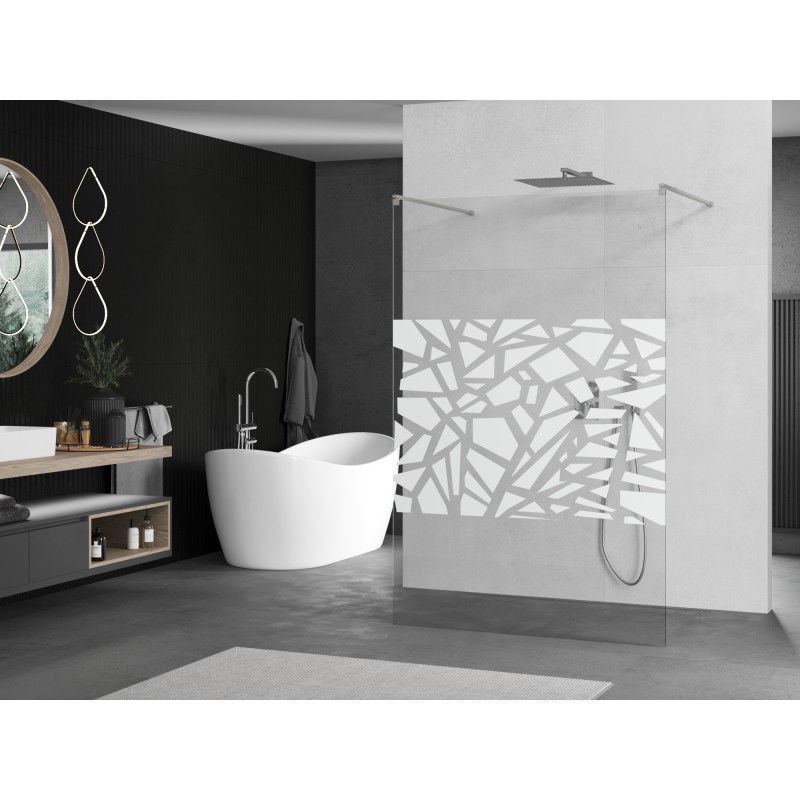 Mexen Kioto laisvai stovinti dušo siena 130 x 200 cm, baltas raštas 8 mm, šlifuotas nikelis - 800-130-002-97-85