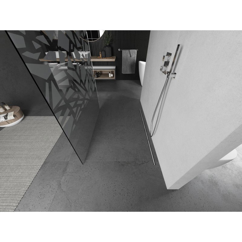 Mexen Kioto laisvai stovinti dušo siena 140 x 200 cm, baltas raštas 8 mm, šlifuotas nikelis - 800-140-002-97-85