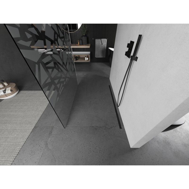 Mexen Kioto laisvai stovinti dušo siena 120 x 200 cm, baltas raštas 8 mm, šlifuotas gun gray - 800-120-002-66-85