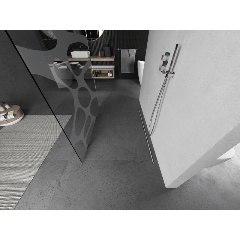 Mexen Kioto laisvai stovinti dušo pertvara 130 x 200 cm, balta banga 8 mm, šlifuotas nikelis - 800-130-002-97-97