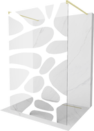 Mexen Kioto Laisvai stovinti dušo sienelė 130 x 200 cm, balta banga 8 mm, auksinė šlifuota - 800-130-002-55-97