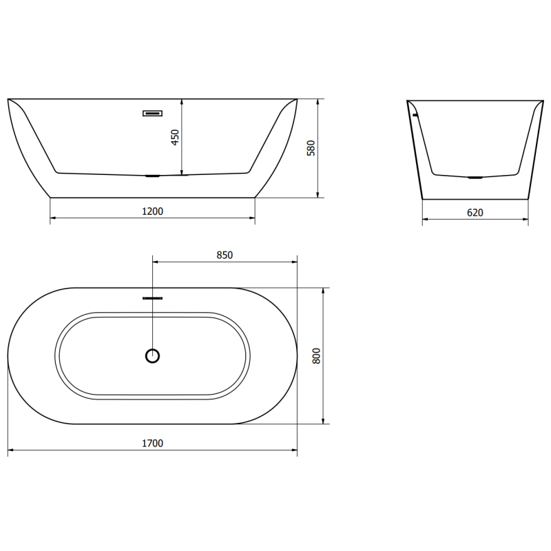 Mexen Roxy laisvai pastatoma vonia 170 x 80 cm, balta, persipylimas auksinis - 51201708000-50