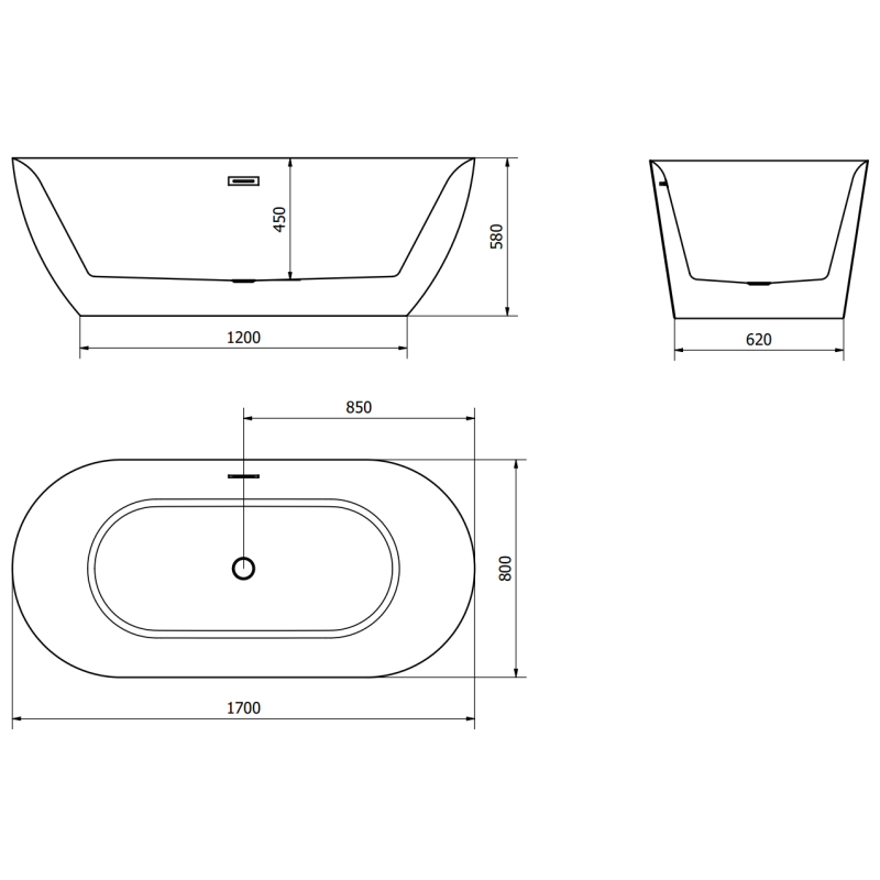 Mexen Roxy laisvai stovinti vonia 170 x 80 cm, balta, perpildymo anga rožinio aukso - 51201708000-60
