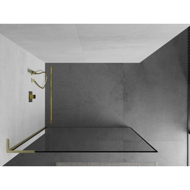 Mexen Kioto L dušo sienelė Walk-in 70 x 200 cm, juodas rėmas, auksinė šepečiuota - 800-070-103-55-70