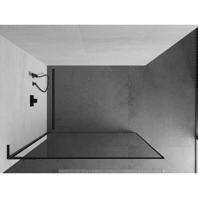 Mexen Kioto L dušo siena Walk-in 60 x 200 cm, juodas rėmas, juodas - 800-060-103-70-70