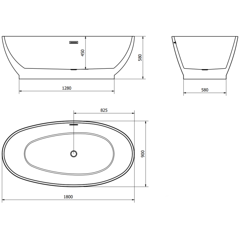 Mexen Bilbao laisvai stovinti vonia 180 x 90 cm, balta, perpildymo aukso - 51311809000-50