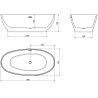 Mexen Bilbao laisvai stovinti vonia 180 x 90 cm, balta/juoda, perpylimas gun gray šlifuotas - 51311809075-66