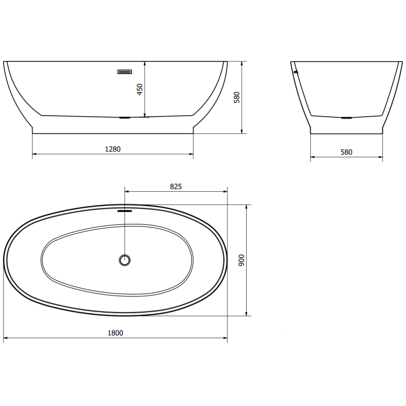 Mexen Bilbao laisvai pastatoma vonia 180 x 90 cm, balta/juoda, perpildymo angos gun metal - 51311809075-95
