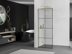 Mexen Kioto L Walk-in dušo sienelė 90 x 200 cm, juodas raštas, auksinis - 800-090-103-50-77
