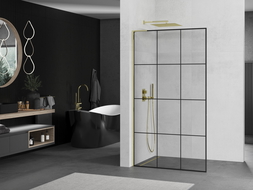 Mexen Kioto L dušo siena Walk-in 120 x 200 cm, juodas raštas, auksinis - 800-120-103-50-77