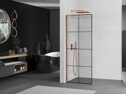 Mexen Kioto L Walk-in dušo siena 70 x 200 cm, juodas raštas, rožinė auksas - 800-070-103-60-77