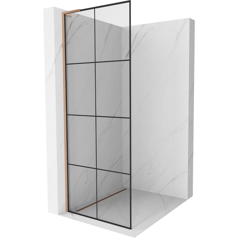 Mexen Kioto L dušo siena Walk-in 70 x 200 cm, juodas raštas, šlifuota varis - 800-070-103-65-77