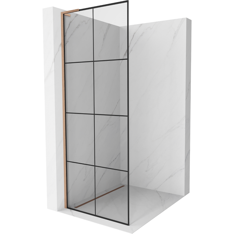 Mexen Kioto L Walk-in dušo siena 80 x 200 cm, juodas modelis, šlifuotas varis - 800-080-103-65-77