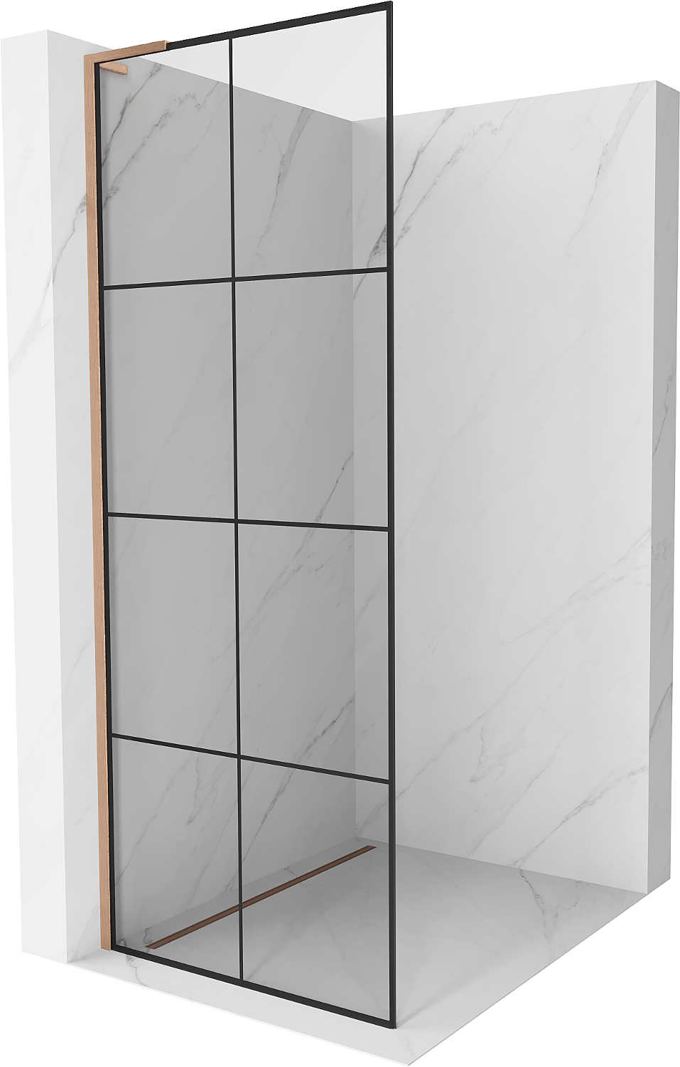 Mexen Kioto L Walk-in dušo siena 80 x 200 cm, juodas modelis, šlifuotas varis - 800-080-103-65-77