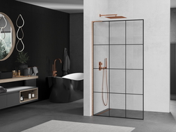 Mexen Kioto L dušo sienelė Walk-in 100 x 200 cm, juodas tinklelis, šlifuota varis - 800-100-103-65-77