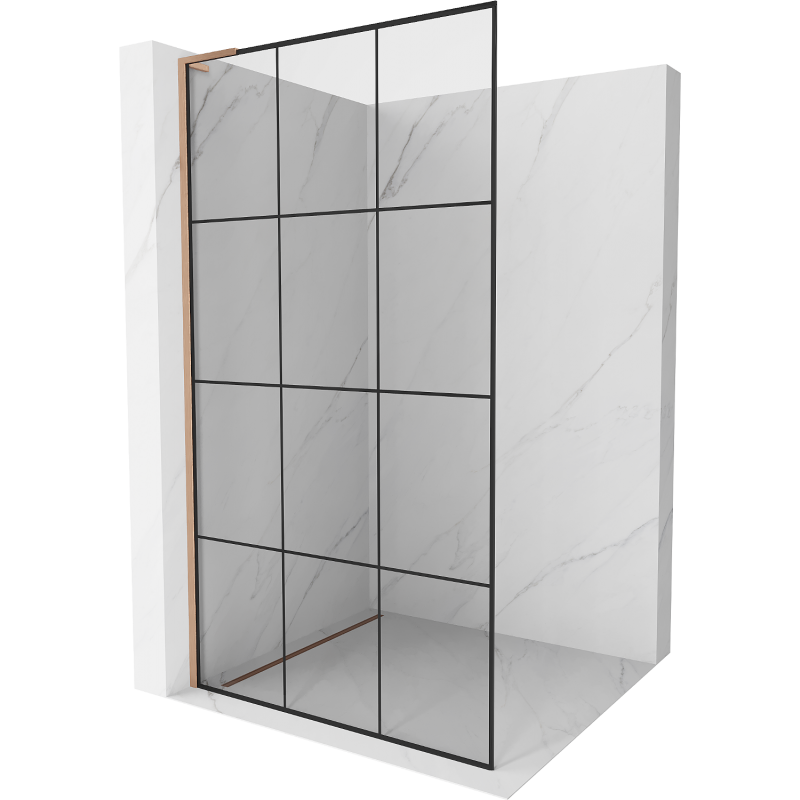 Mexen Kioto L walk-in dušo sienelė 100 x 200 cm, juodas raštas, šlifuota varis - 800-100-103-65-77