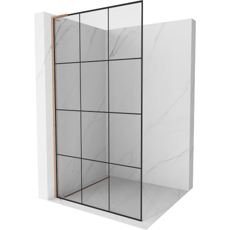 Mexen Kioto L walk-in dušo sienelė 100 x 200 cm, juodas raštas, šlifuota varis - 800-100-103-65-77