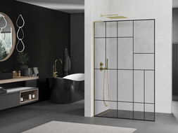 Mexen Kioto L walk-in dušo siena 110 x 200 cm, juodas raštas, auksinis - 800-110-103-50-78
