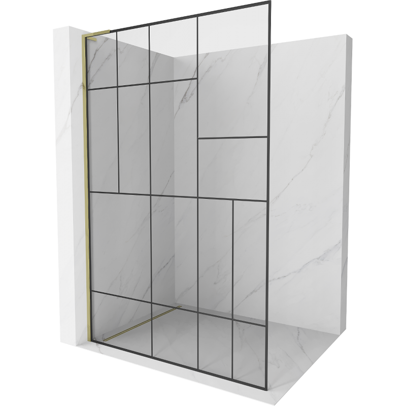 Mexen Kioto L Walk-in dušo sienelė 70 x 200 cm, juodas raštas, auksinis - 800-070-103-50-78