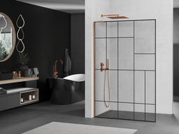 Mexen Kioto L Walk-in dušo siena 80 x 200 cm, juodas raštas, rožinė auksinė - 800-080-103-60-78