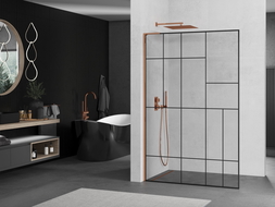 Mexen Kioto L Walk-in 100 x 200 cm dušo sienelė, juodas raštas, rožinė auksas - 800-100-103-60-78
