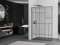 Mexen Kioto L dušo siena Walk-in 90 x 200 cm, juodas raštas, gun gray šveitimas - 800-090-103-66-78