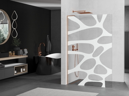 Mexen Kioto L dušo sienelė Walk-in 70 x 200 cm, baltas raštas, šepečiu šlifuotas varis - 800-070-103-65-97