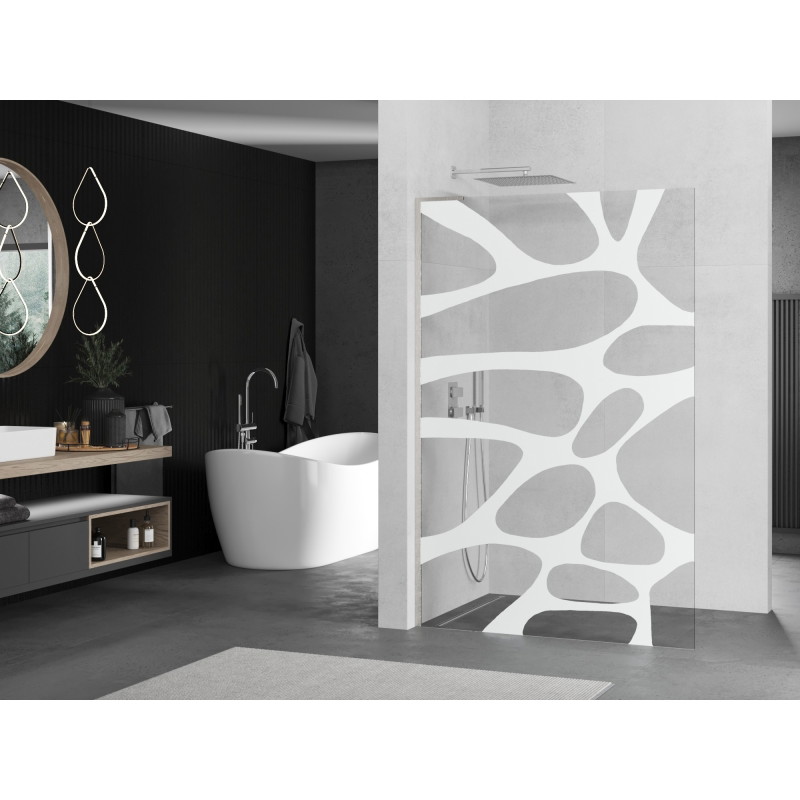 Mexen Kioto L Dušo sienelė Walk-in 110 x 200 cm, balta banga, šlifuotas nikelis - 800-110-103-97-97