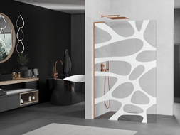 Mexen Kioto L dušo pertvara Walk-in 80 x 200 cm, baltas raštas, rožinė auksinė - 800-080-103-60-97