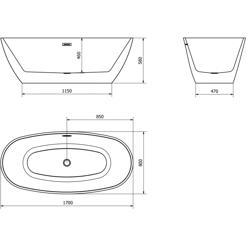 Mexen Eris laisvai pastatoma vonia 170 x 80 cm, balta/juoda, šlifuotas nikelio perteklius - 53441708075-97