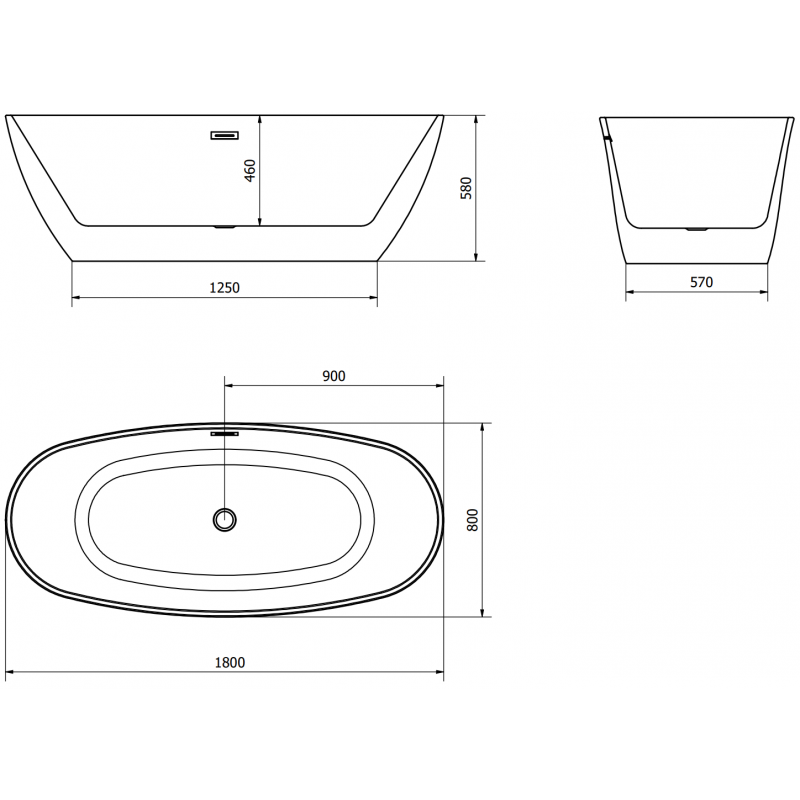 Mexen Eris laisvai stovinti vonia 180 x 80 cm, balta/juoda, šlifuoto vario perpylimas - 53441808075-65