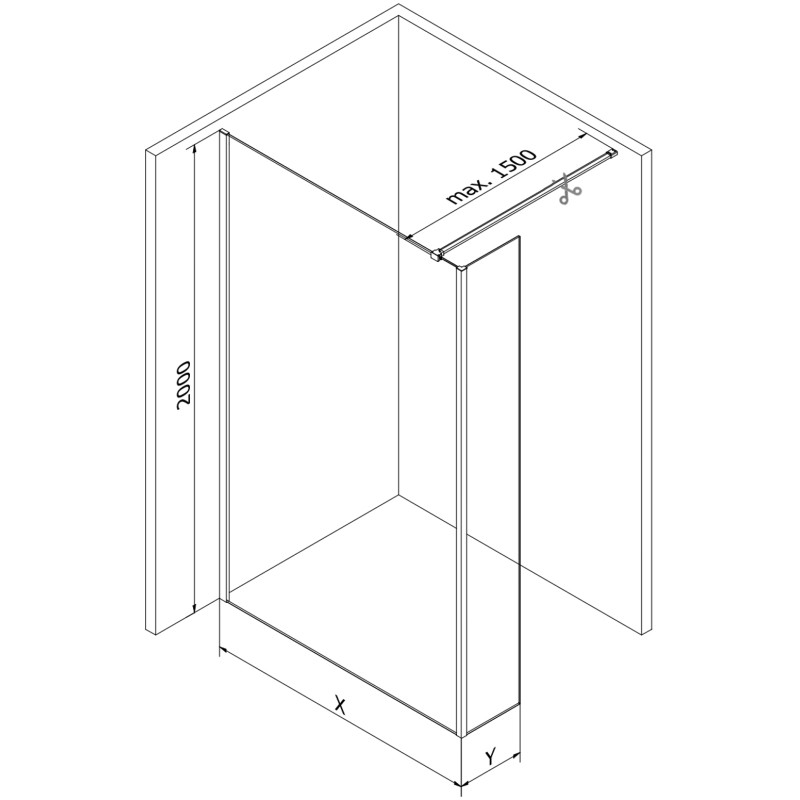 Mexen Kioto dušo sienelė Walk-in 150 x 40 cm, skaidrus, baltas - 800-150-212-20-00-040