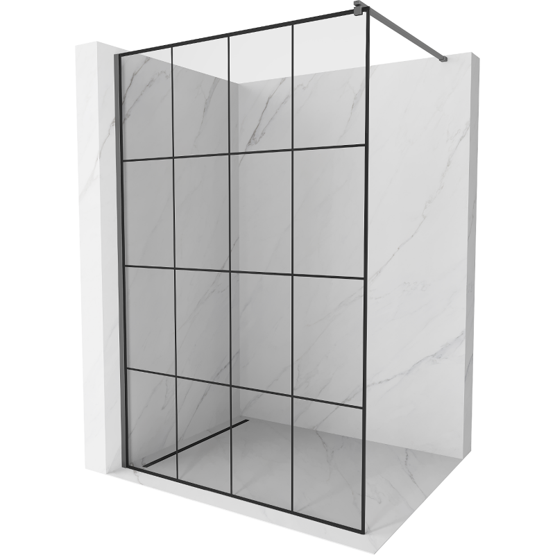 Mexen Kioto dušo sienelė Walk-in 150 x 200 cm, juodas tinklelis 8 mm, gun metal - 800-150-101-95-77