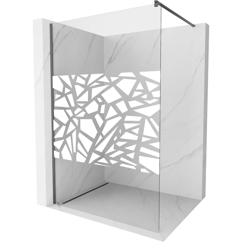 Mexen Kioto walk-in dušo siena 140 x 200 cm, baltas raštas 8 mm, gun metal - 800-140-101-95-85