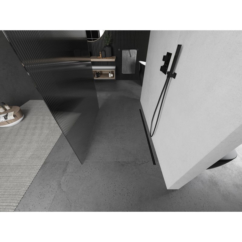 Mexen Kioto laisvai stovinti dušo siena 140 x 200 cm, dryžuota 8 mm, ginklini metalo spalva - 800-140-002-95-09