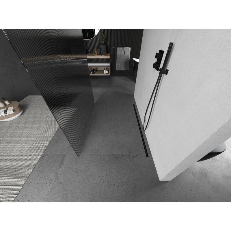 Mexen Kioto laisvai stovinti dušo sienelė 110 x 200 cm, grioveliai 8 mm, šlifuota gun gray - 800-110-002-66-09