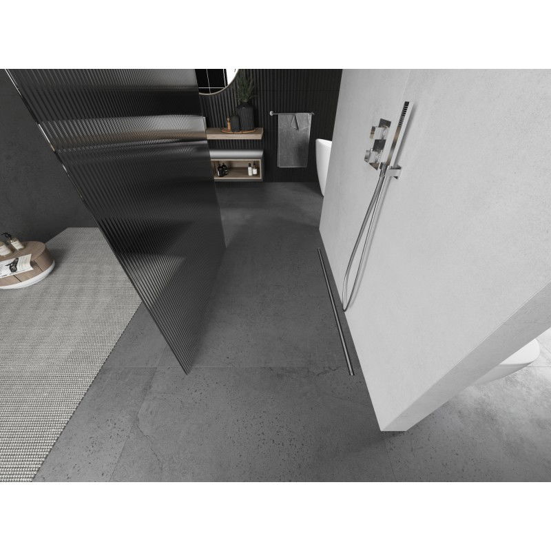 Mexen Kioto laisvai stovinti dušo siena 130 x 200 cm, dryžuota 8 mm, šlifuotas nikelis - 800-130-002-97-09