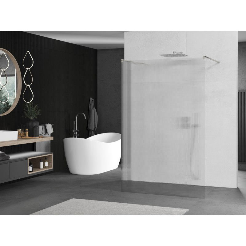 Mexen Kioto laisvai stovinti dušo siena 130 x 200 cm, dryžuota 8 mm, šlifuotas nikelis - 800-130-002-97-09