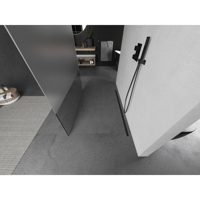 Mexen Kioto laisvai stovinti dušo siena 130 x 200 cm, skaidrus/matinis 8 mm, tamsiai metalo - 800-130-002-95-35