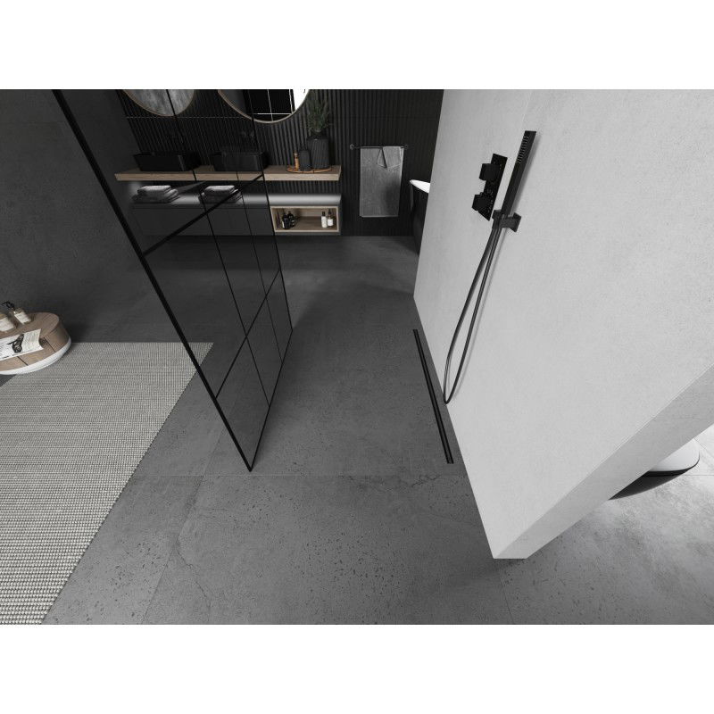 Mexen Kioto laisvai stovinti dušo pertvara 120 x 200 cm, juodas tinklelis 8 mm, gun metal - 800-120-002-95-77