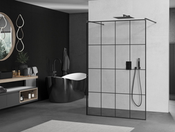 Mexen Kioto stacionari dušo siena 150 x 200 cm, juodas raštas 8 mm, gun metal - 800-150-002-95-77