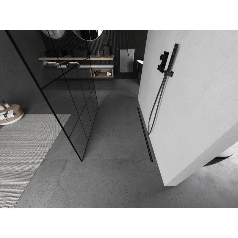 Mexen Kioto laisvai stovinti dušo pertvara 160 x 200 cm, juodas tinklelis 8 mm, gun metal - 800-160-002-95-77