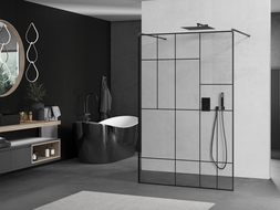 Mexen Kioto laisva dušo siena 130 x 200 cm, juodos spalvos raštas 8 mm, gun metal - 800-130-002-95-78