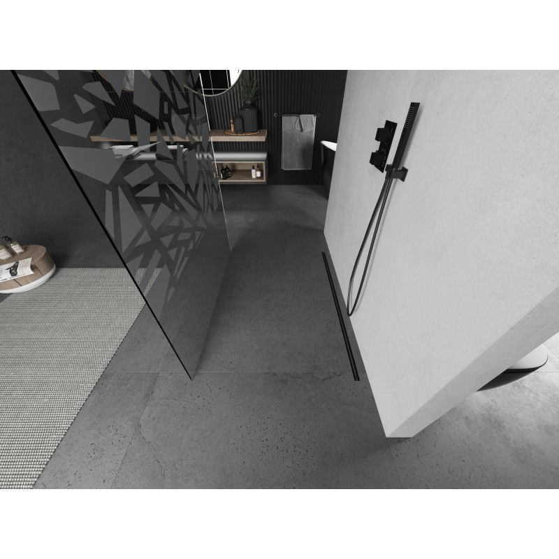 Mexen Kioto laisvai stovinti dušo siena 130 x 200 cm, baltas raštas 8 mm, pistoletas metalas - 800-130-002-95-85