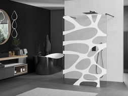 Mexen Kioto laisvai stovinti dušo siena 120 x 200 cm, baltas raštas 8 mm, gun metal - 800-120-002-95-97