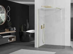 Mexen Kioto pusapvalė dušo siena Walk-in 120 x 200 cm, skaidrus 8 mm, šlifuota auksinė - 800-120-101-55-06