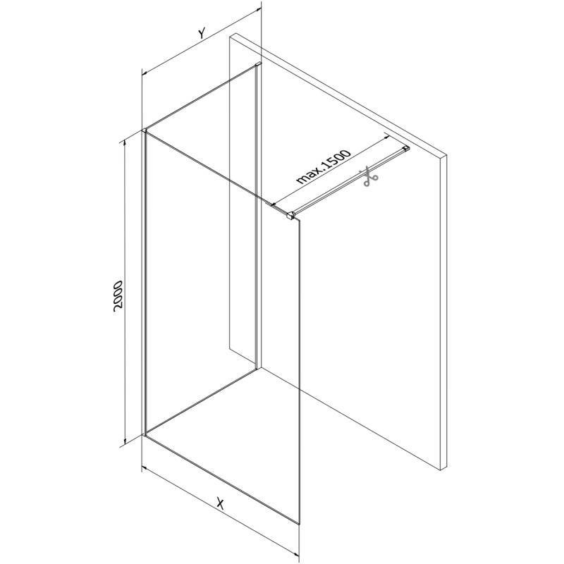 Mexen Kioto dušo siena "Walk-in" 130 x 90 cm, permatomas, šlifuota varis - 800-130-212-65-00-090