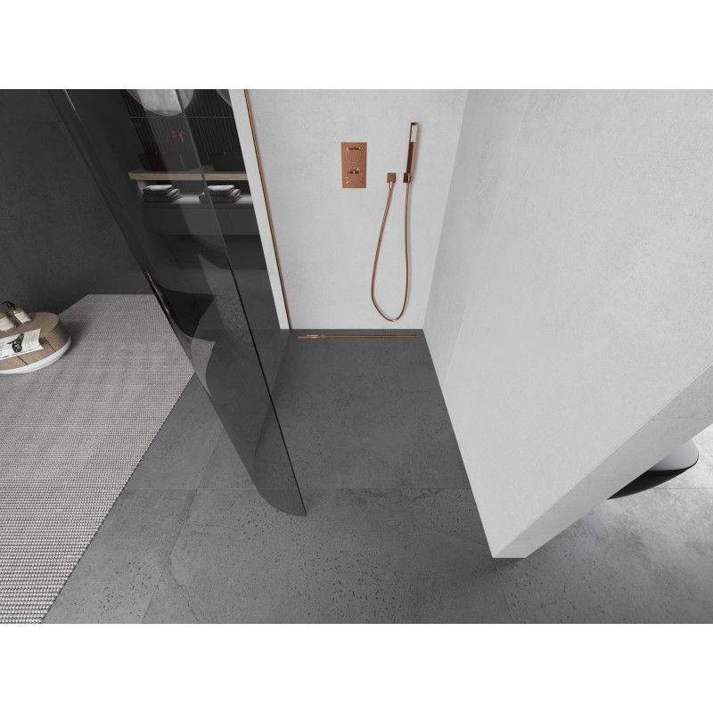 Mexen Kioto-R L apvali dušo sienelė Walk-in 100 x 200 cm, permatoma, šepečiu poliruota varis - 800-100-103-65-06