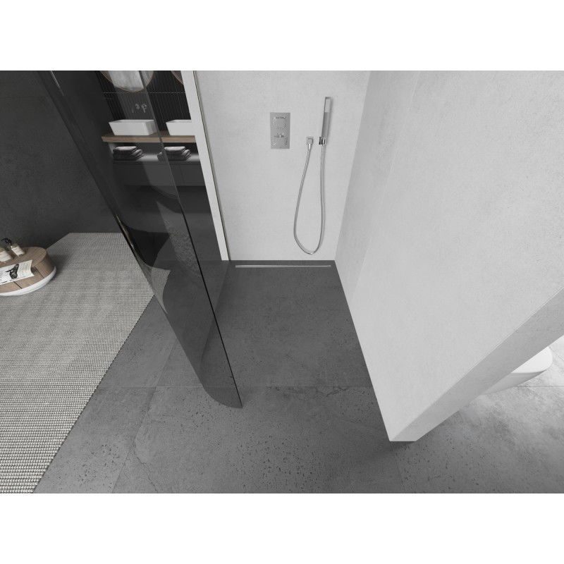 Mexen Kioto-R L užapvalinta dušo sienelė Walk-in 100 x 200 cm, permatoma, šlifuotas nikelis - 800-100-103-97-06